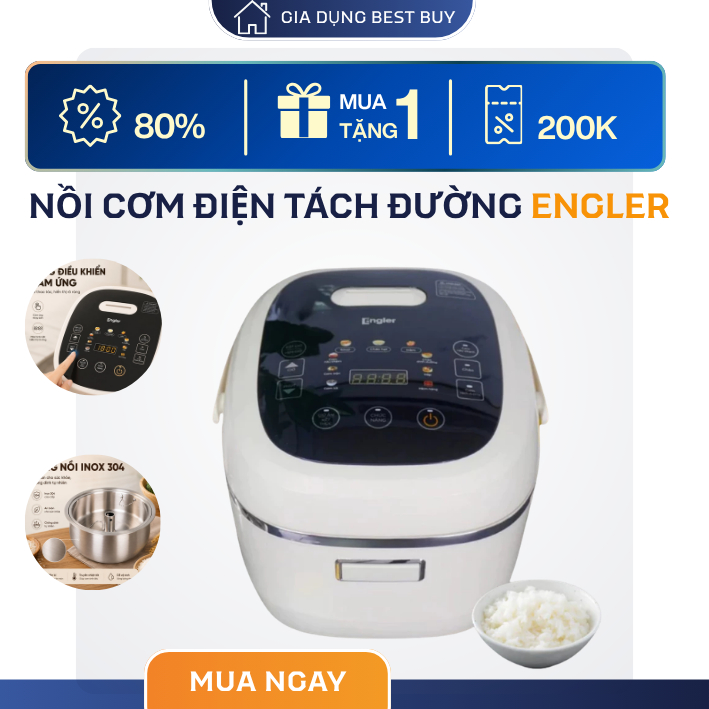 Nồi Cơm Tách Đường Engler EL9101 Dung Tích 1.4L Công Suất 500W Đa Chức Năng Nấu Tiện Lợi, chính hãng