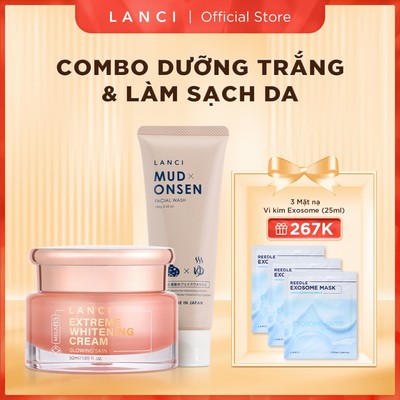 Bộ đôi Kem Dưỡng Trắng 50ml và Sữa Rửa Mặt 100g LANCI giúp dưỡng trắng và làm sạch da