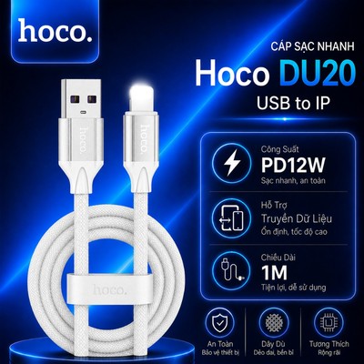 Cáp sạc PD12W USB to IP Hoco DU20 dây TPE bện siêu bền dành cho 14 trở xuống dài 1M