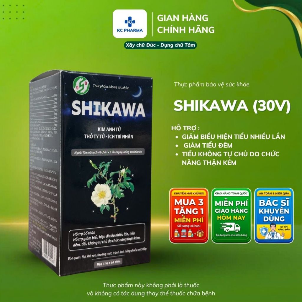 (Chính hãng) SHIKAWA - Hỗ Trợ: Bổ thận, giảm biểu hiện tiểu nhiều lần, tiểu rắt, tiểu đêm (30V)