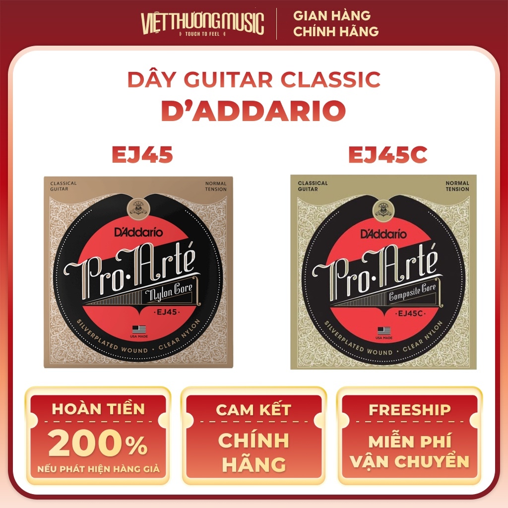 Dây Đàn Guitar Classic D'addario EJ45 Nylon Và EJ45C Composite Hàng Chính Hãng