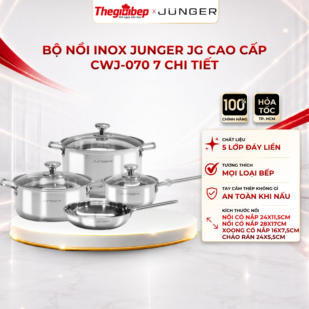 Bộ nồi Inox Junger CWJ-070 cao cấp 7 chi tiết