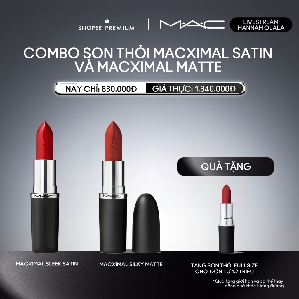 [MAC x HANNAH] MAC - Bộ 2 món:Son MACximal Sleek Satin, Son thỏi MACXIMAL Matte