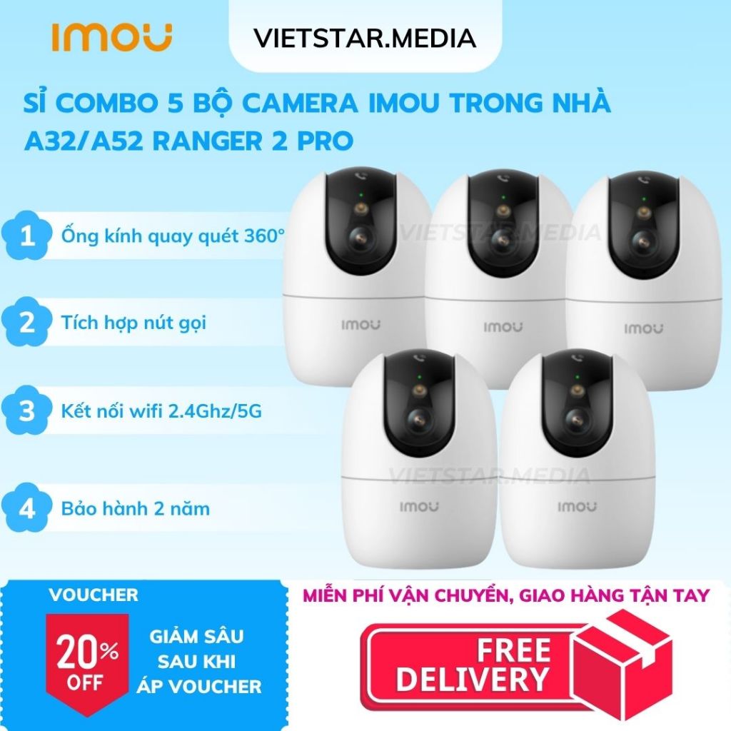 Sỉ 5-10 Bộ Camera Imou A32/A52 PRO 3MP/5MP Trong Nhà GIÁ TỐT, Full Tính Năng, Tích Hợp Nút Gọi Điện,