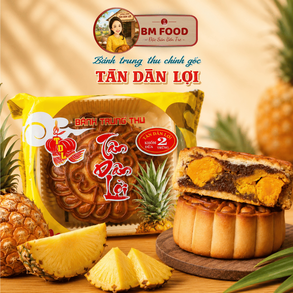 BÁNH TRUNG THU TÂN DÂN LỢI - Bánh Nhân Khóm Dứa 200gr 2 Trứng - Tân Dân Lợi Food Cake