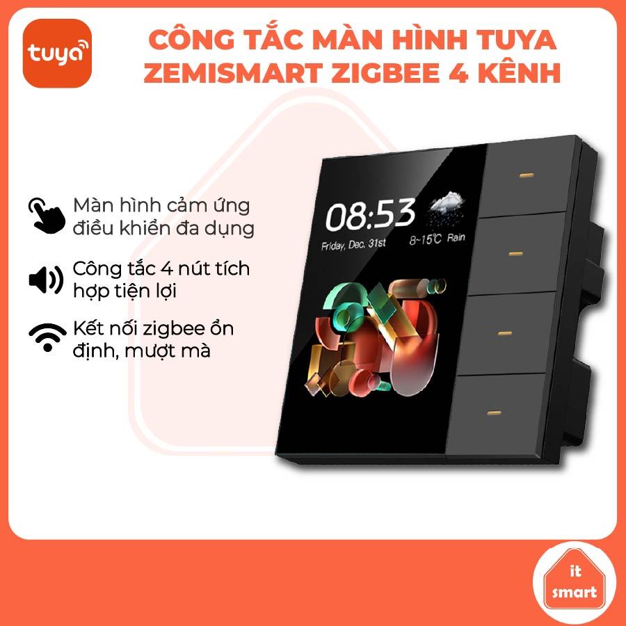Màn hình điều khiển Tuya Zemismart F3Pro-G kiêm công tắc 4 nút, điều khiển rèm, ngữ cảnh
