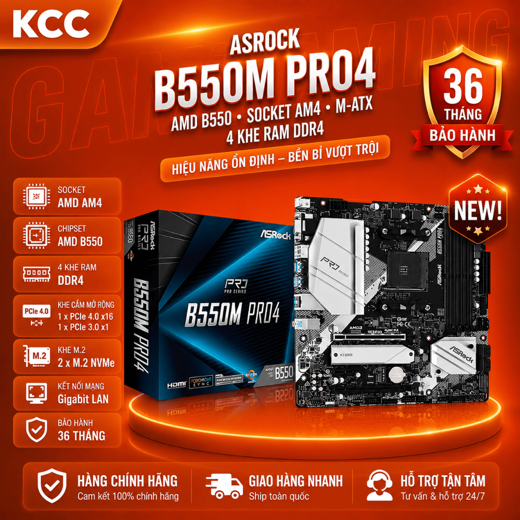 Mainboard ASROCK B550M PRO4  4 khe RAM DDR4 - Chính hãng 3 năm