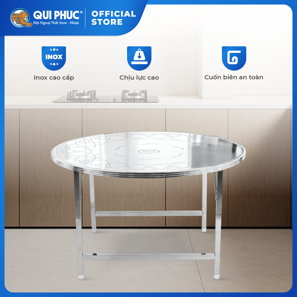 Bàn inox gấp gọn 1m2 Dona Evo QUI PHÚC, inox 201 cao cấp, sáng bóng, bàn ăn gia đình