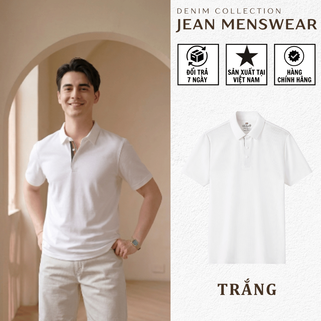 Áo POLO Nam Cao Cấp Không Đường May - MÀU TRẮNG - Chất Liệu MICROFIBER Thoáng Khí, Co Giãn Tốt - JEA
