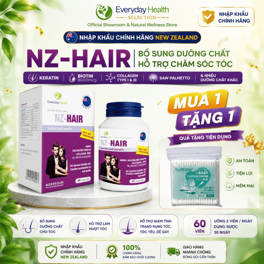 TPBVSK NZ Hair Everyday Health New Zealand bổ sung Keratin, Biotin, Collagen, hỗ trợ tóc chắc khỏe, 