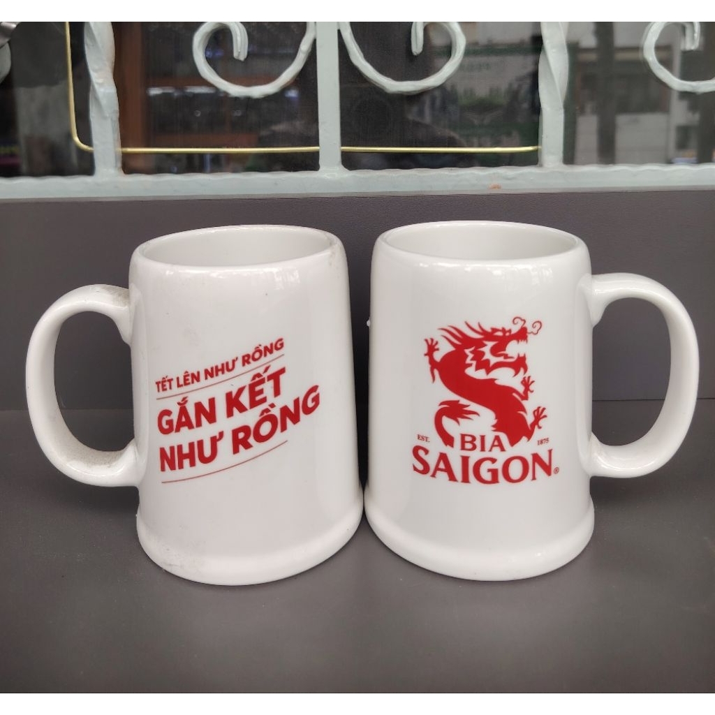 Combo 2 ly sứ minh long uống bia 0.5L - ly sứ minh long 0.5L logo bia 333