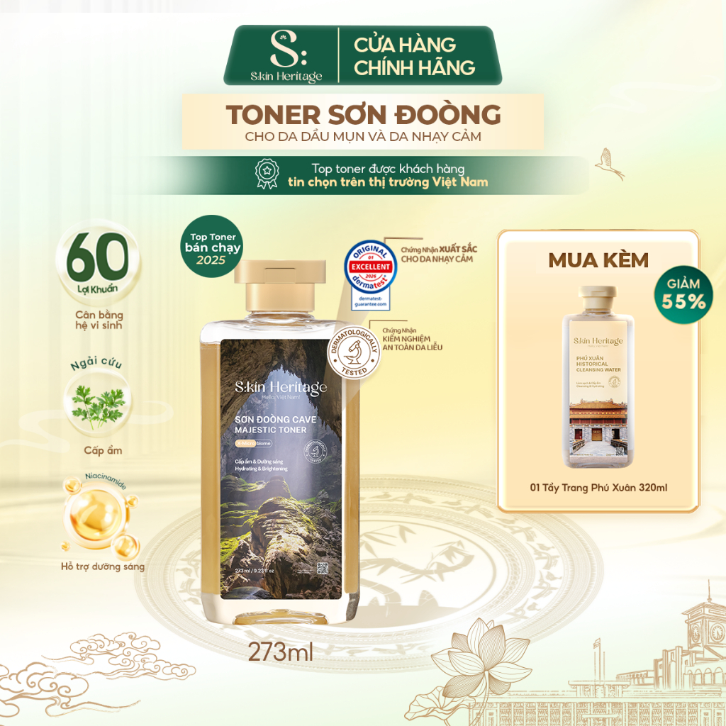 Toner Sơn Đoòng Skin Heritage hỗ trợ cấp ẩm sâu, dưỡng sáng, cân bằng hệ vi sinh cho da dầu mụn, da 