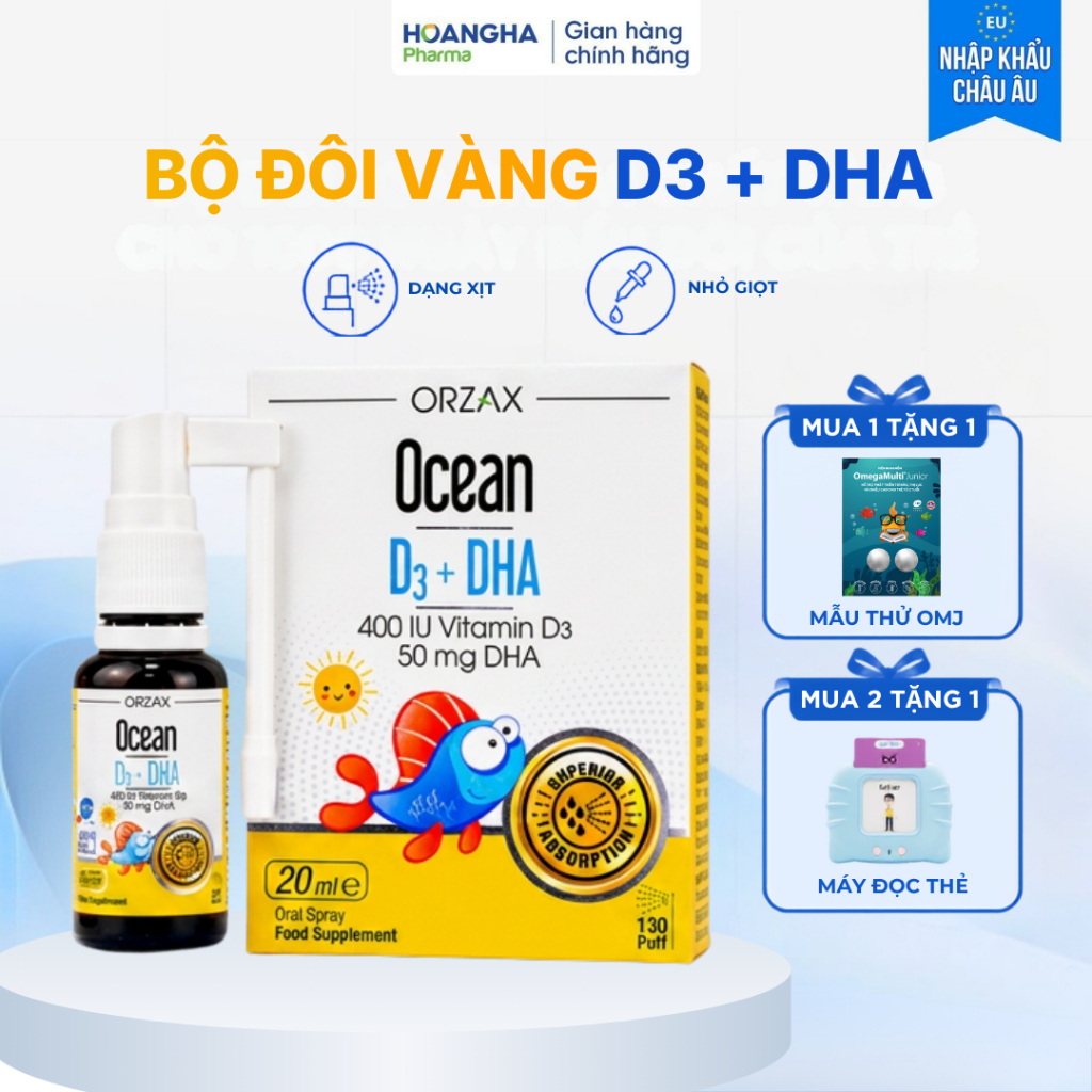 [Dạng Xịt] Orzax D3+DHA 20ml- Bổ Sung Vitamin D3, Dầu Cá Omega3, DHA  Bổ Sung Vi Chất Đầu Đời Cho Bé