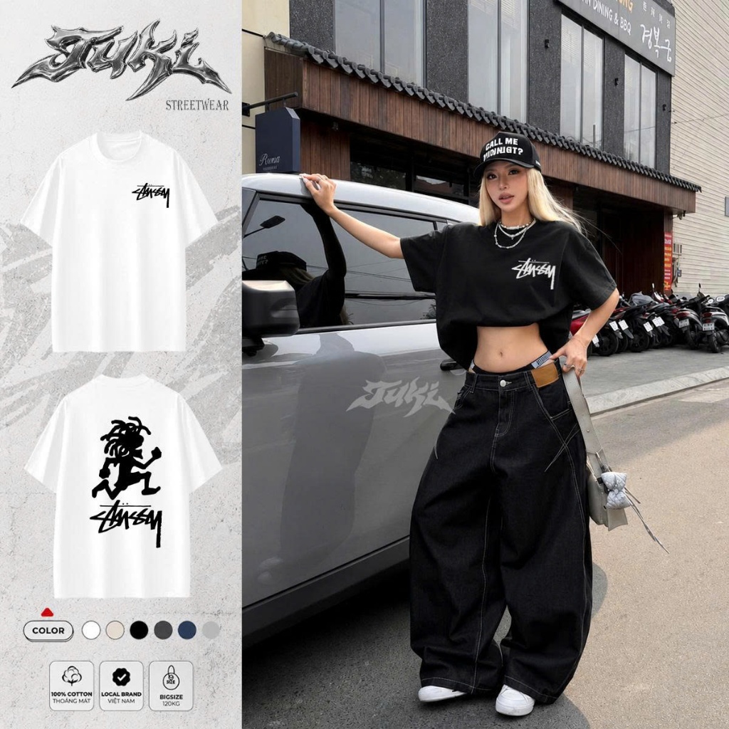 Áo Thun Unisex Tuki Streetwear Stussy Urban Graphic Form Rộng Oversize