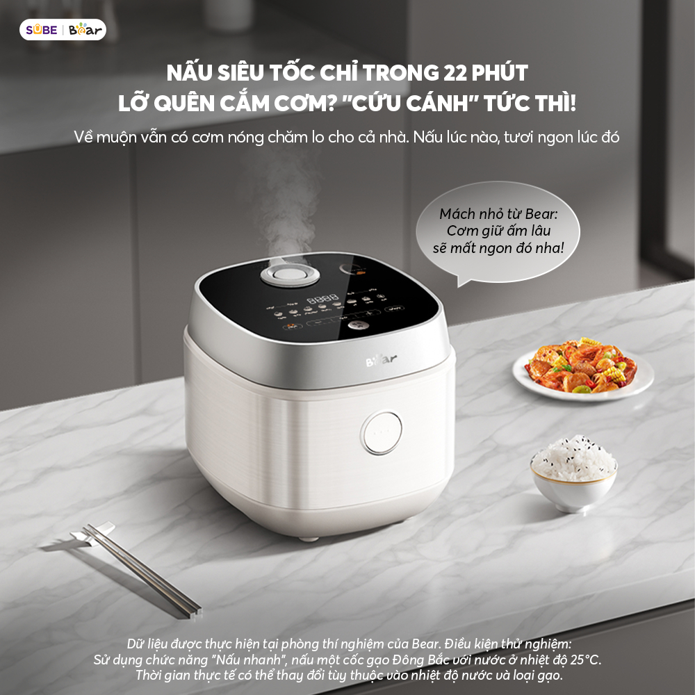 Nồi cơm điện 1,5L Bear DFB-J40Q5 (RC-4H40Y) | 800W, lớp phủ Ceramic Pro 9H, 8 chế độ nấu