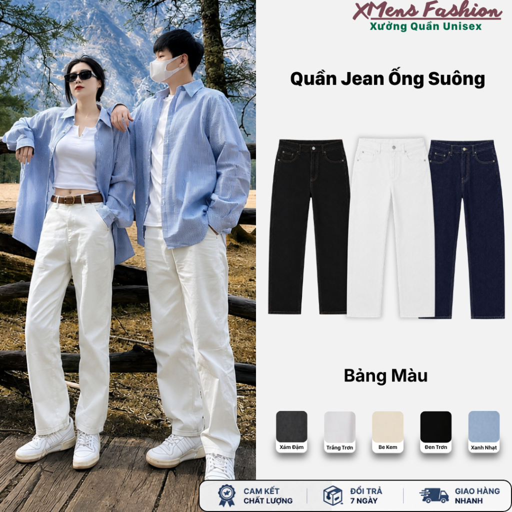 [FULL MÀU] QUẦN JEANS TRẮNG/ĐEN BAGGY TRƠN - FORM BAGGY SUÔNG ỐNG RỘNG BASIC NAM NỮ HALO KAKI  - Lil