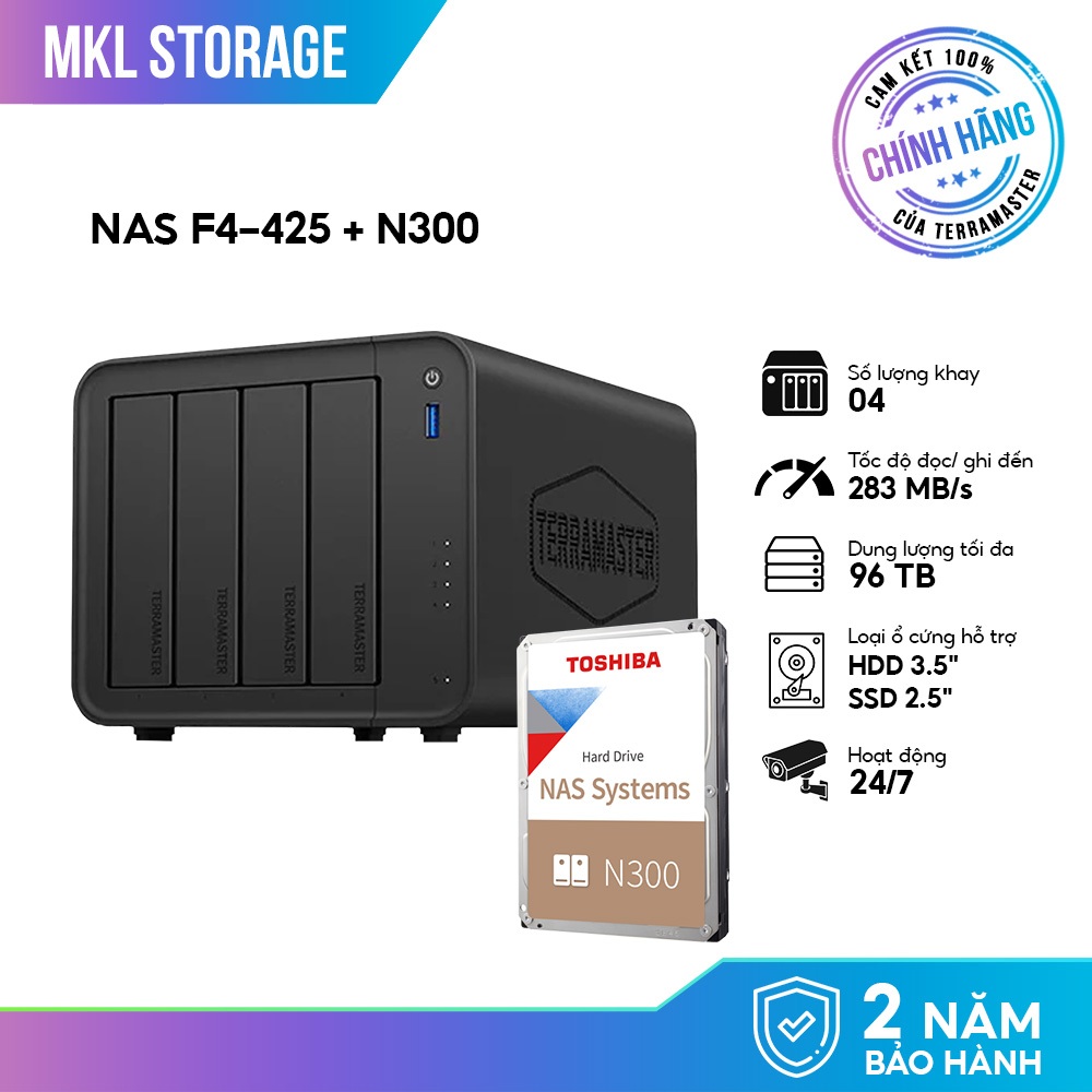 Combo Thiết bị lưu trữ mạng NAS TerraMaster F4-425 4-bay + Ổ Cứng HDD Toshiba N300 -MKL Storage