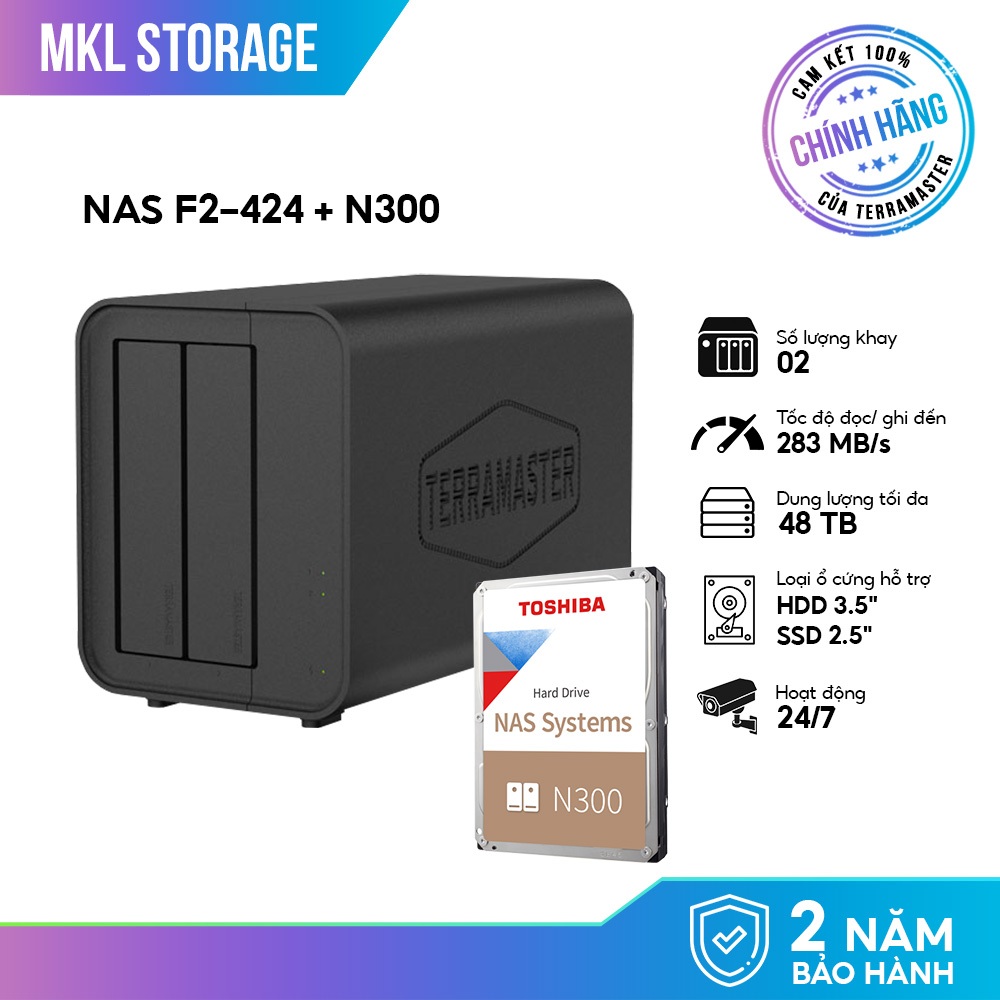 Combo Ổ cứng mạng NAS TerraMaster F2-424 +1 ổ cứng HDD Toshiba N300 3.5inch - Storage Shop
