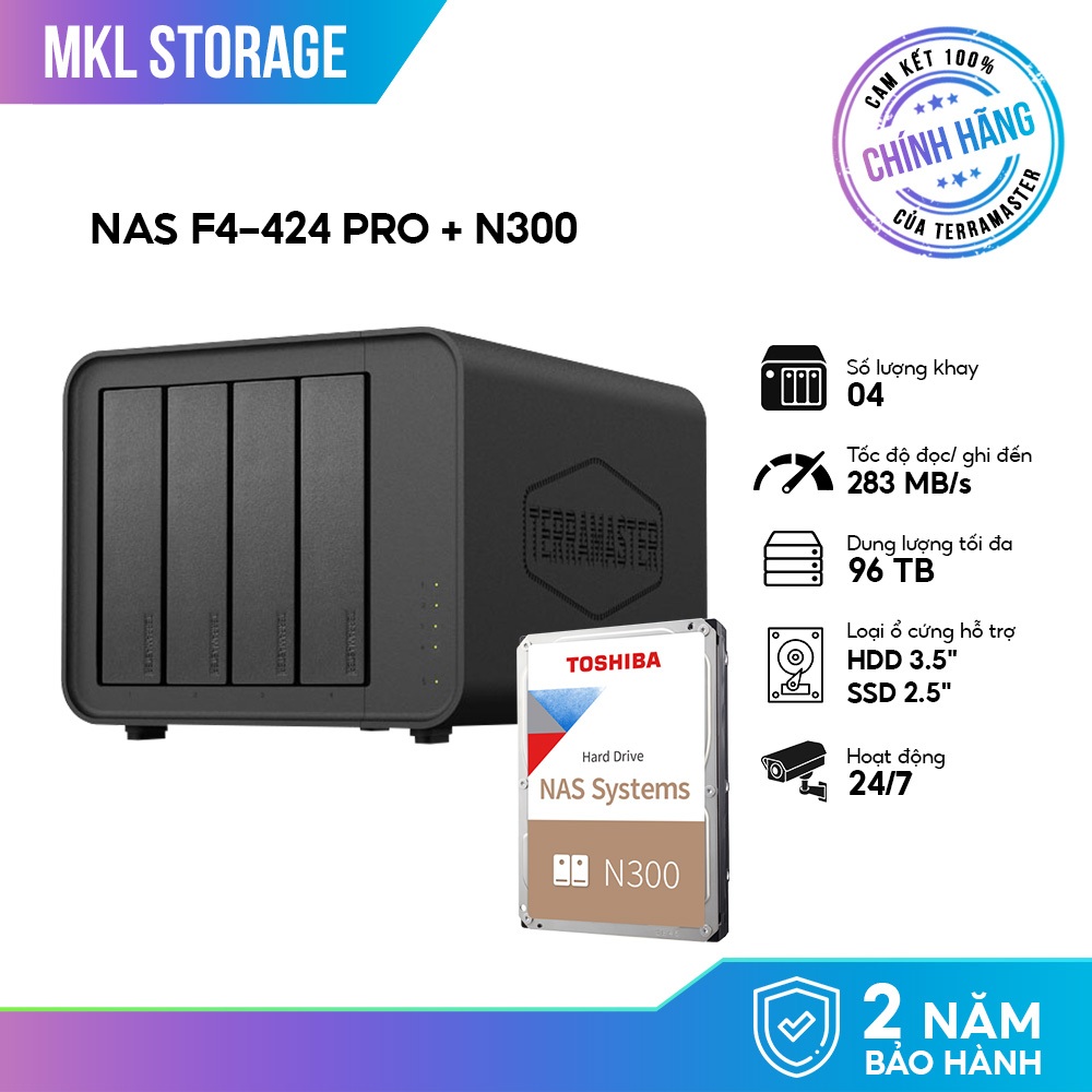 Combo bộ thiết bị lưu trữ NAS TerraMaster F4-424 Pro +1 ổ cứng NAS HDD Toshiba N300 -MKL Storage