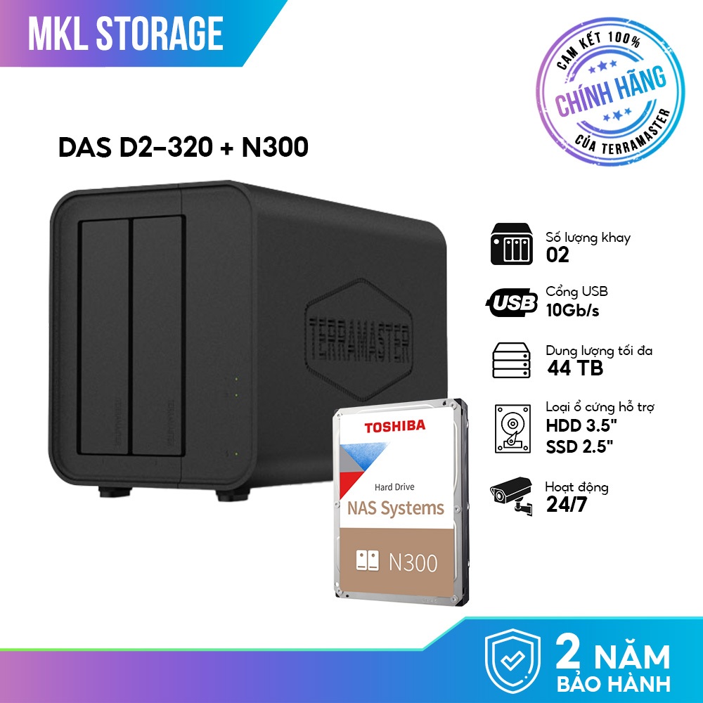 Combo thiết bị lưu trữ DAS TerraMaster D2-320 kèm ổ cứng HDD NAS Toshiba N300 - MKL Storage
