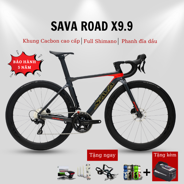 Xe Đạp Đua SAVA X9.9 Full Carbon Toray T800 Shimano 105 R7120 Road Bike Chuẩn Race