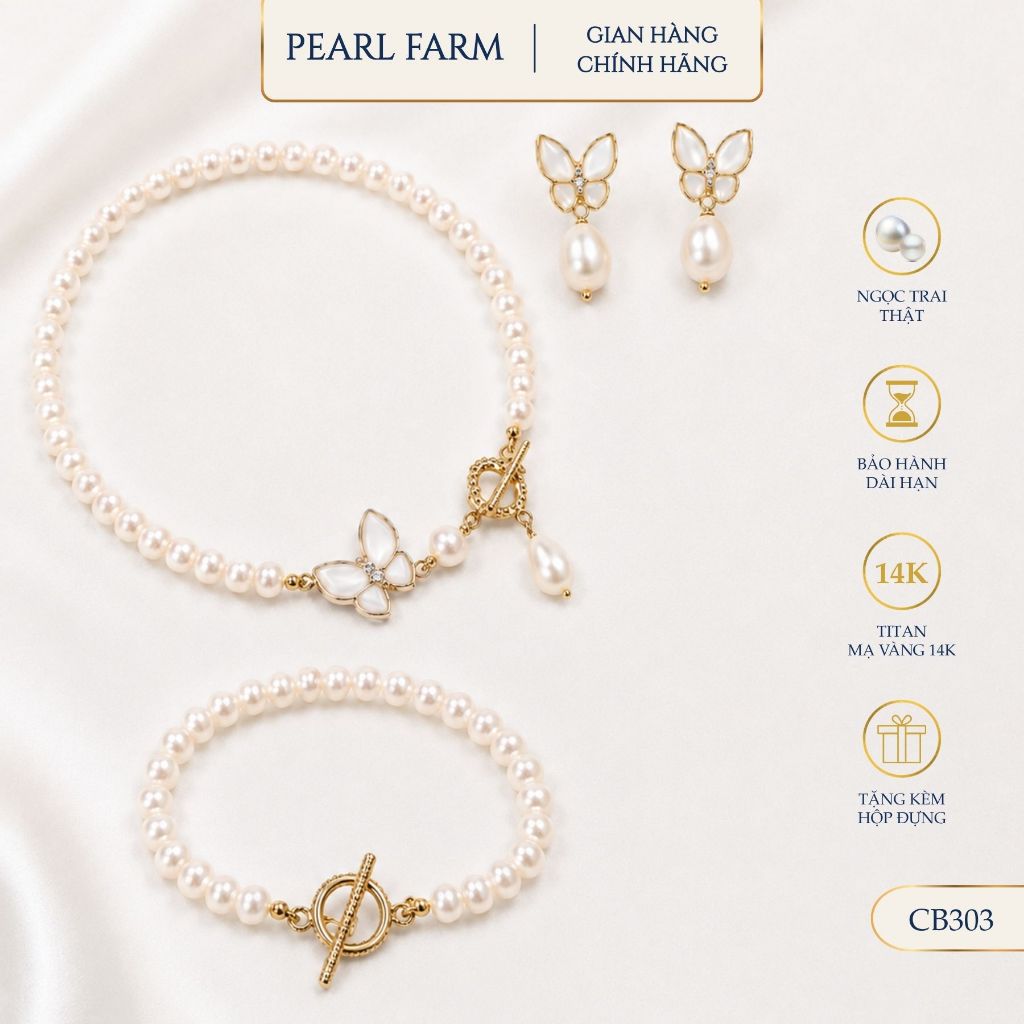 Bộ Dây Chuyền Vòng Tay Bông Tai Ngọc Trai Dáng Hồ Điệp Pearl Farm