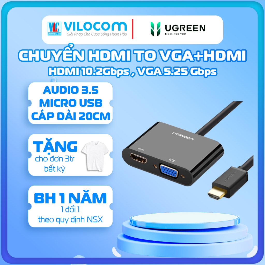 Cáp chuyển đổi HDMI to VGA&HDMI chính hãng Ugreen 40744 cao cấp