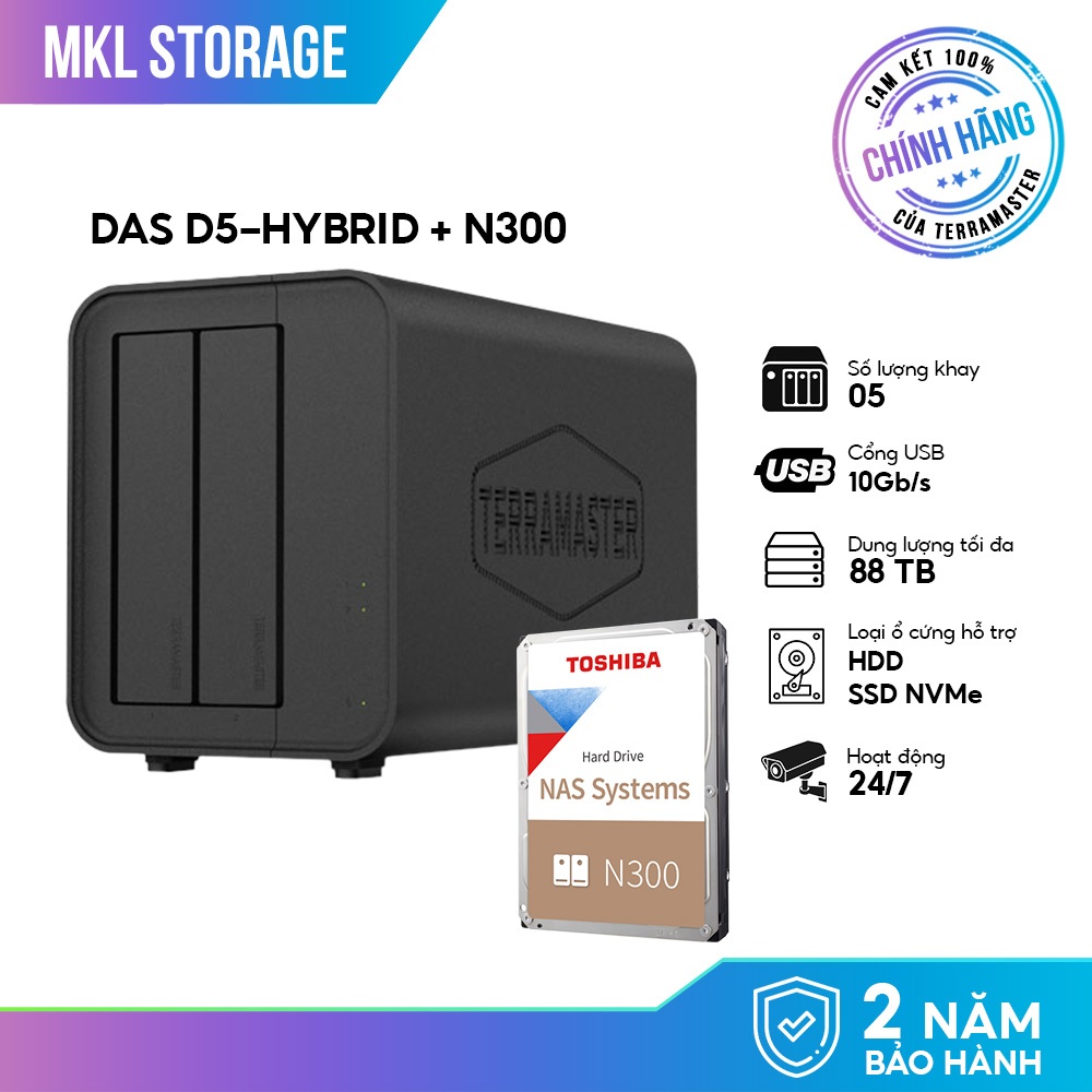 Combo bộ thiết bị lưu trữ DAS TerraMaster D5 Hybrid + 1 ổ cứng HDD Toshiba NAS N300 - MKL Storage