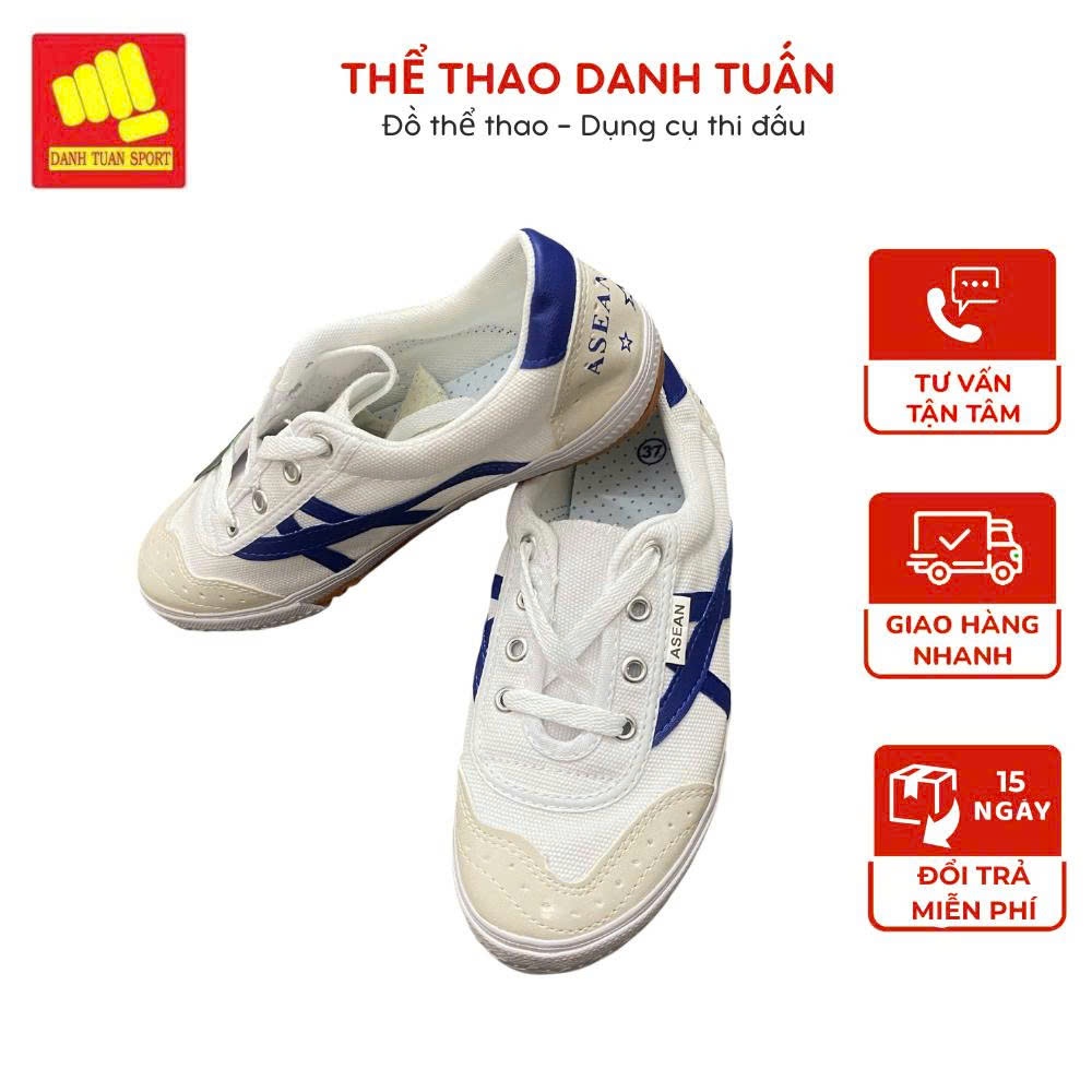 Giày vải Asean, Giày Bata, Giày Thể Thao, Màu Trắng Sọc Xanh, Đế Kếp