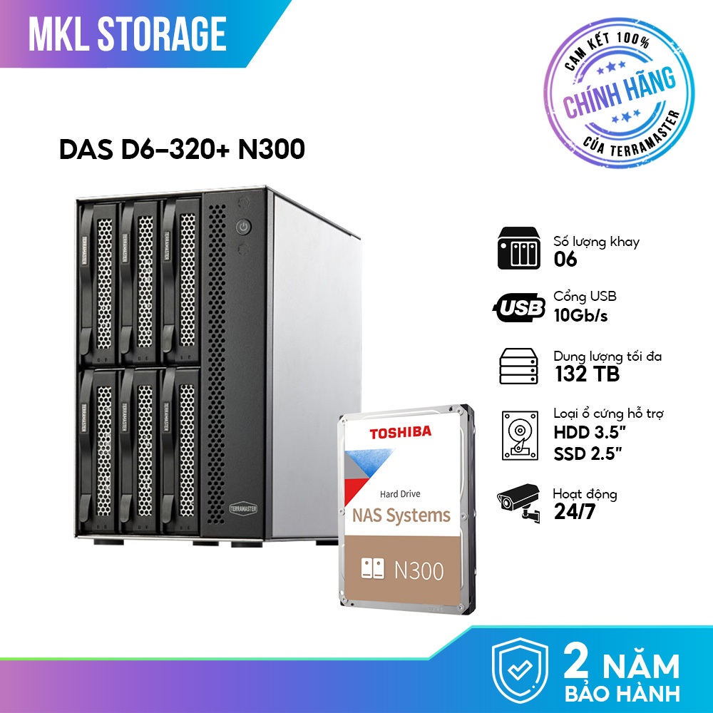 Combo thiết bị lưu trữ DAS TerraMaster D6-320 6-bay + ổ cứng HDD Toshiba NAS N300- MKL Storage