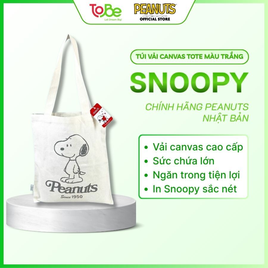 [CHÍNH HÃNG PEANUTS] TÚI VẢI CANVAS TOTE PEANUTS SNOOPY TRẮNG CLASSIC CÓ NGĂN TRONG
