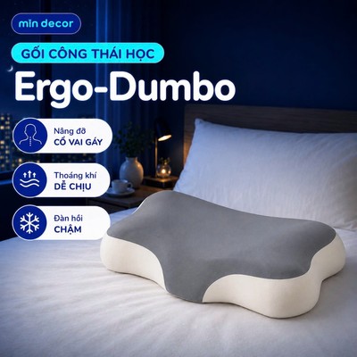 Gối Memory Foam Ergo-Dumbo Mịn Decor, Gối Cao Su Non Chống Đau Cổ Vai Gáy Thông Minh, Gối Ngủ Nhanh