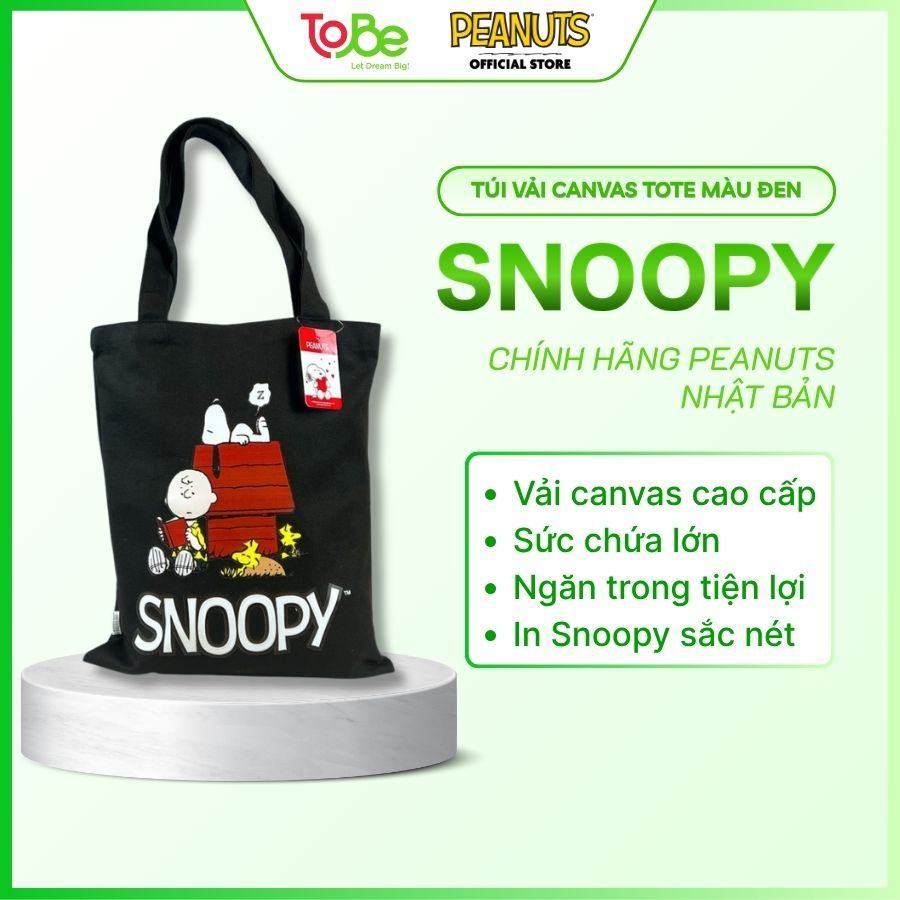 [CHÍNH HÃNG PEANUTS] TÚI VẢI CANVAS TOTE SNOOPY PEANUTS ĐEN NHÀ CÚN CUTE