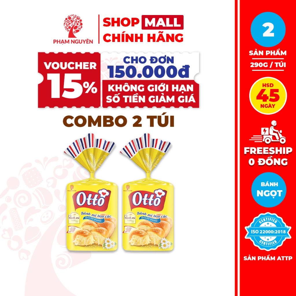 [VOUCHER 15% CHO ĐƠN 150K] Combo 2 Túi Bánh mì Hoa Cúc Otto Phạm Nguyên - Otto Brioche Tressée 290g