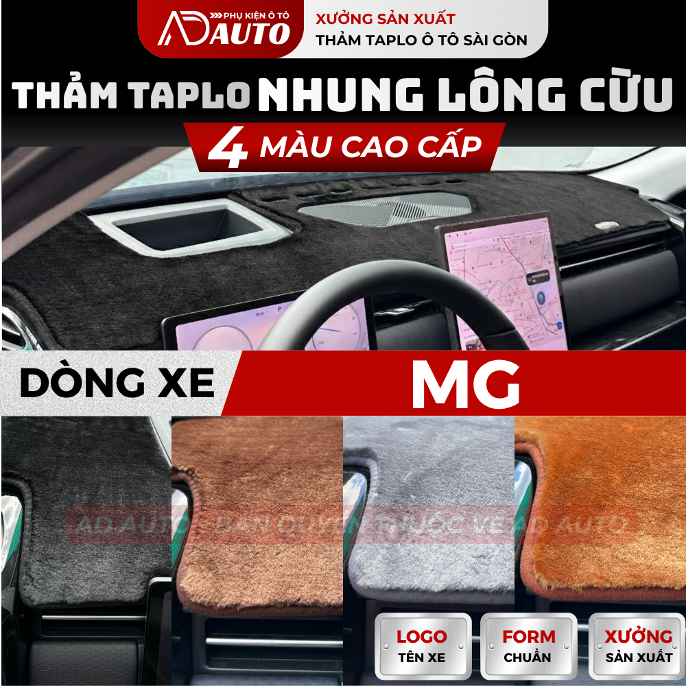 Thảm Taplo Nhung Lông Cừu MG5, MG ZS. MG HS, MG RX5, MG G50, MG7, Thảm Phủ Taplo Chống Nắng, Chống C