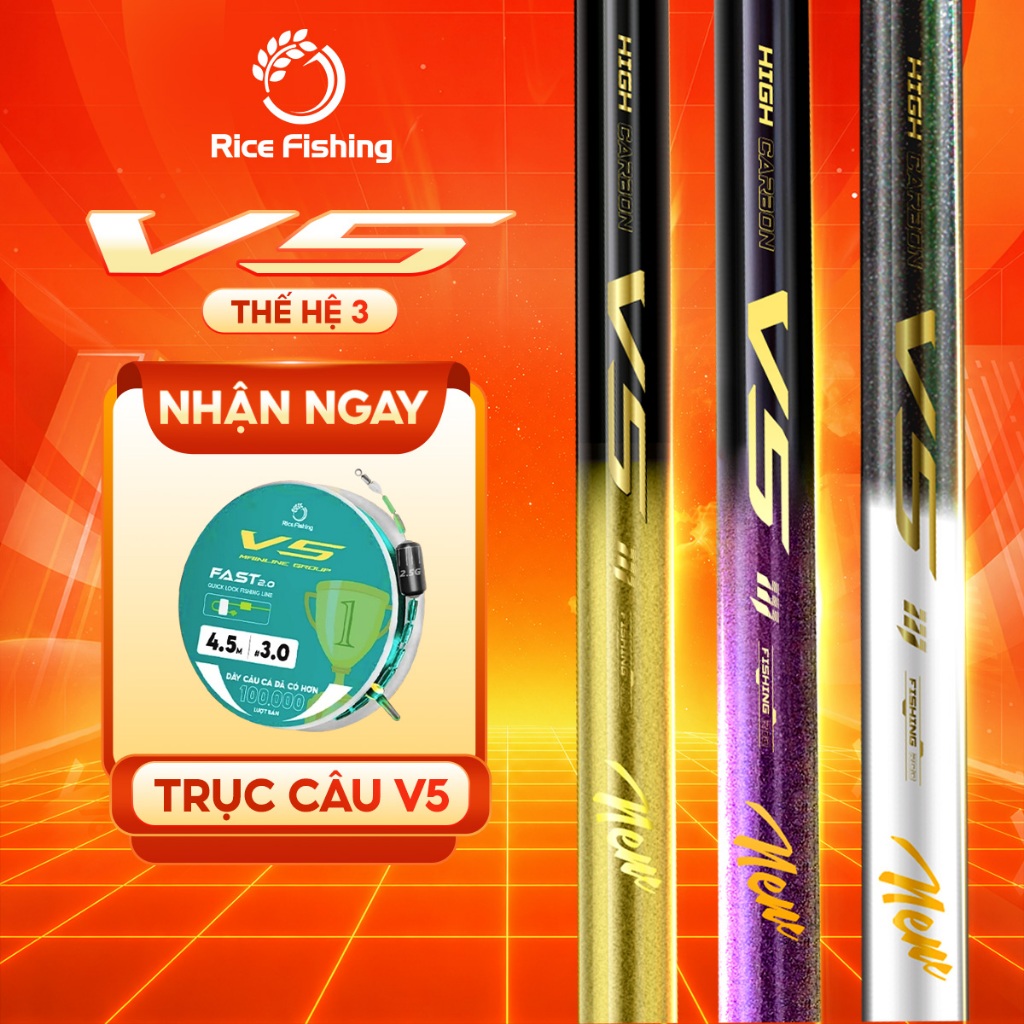 Cần câu đài V5 Thế hệ 3 Rice Fishing Carbon 30T & 40T Nâng cấp phiên bản mới 2025