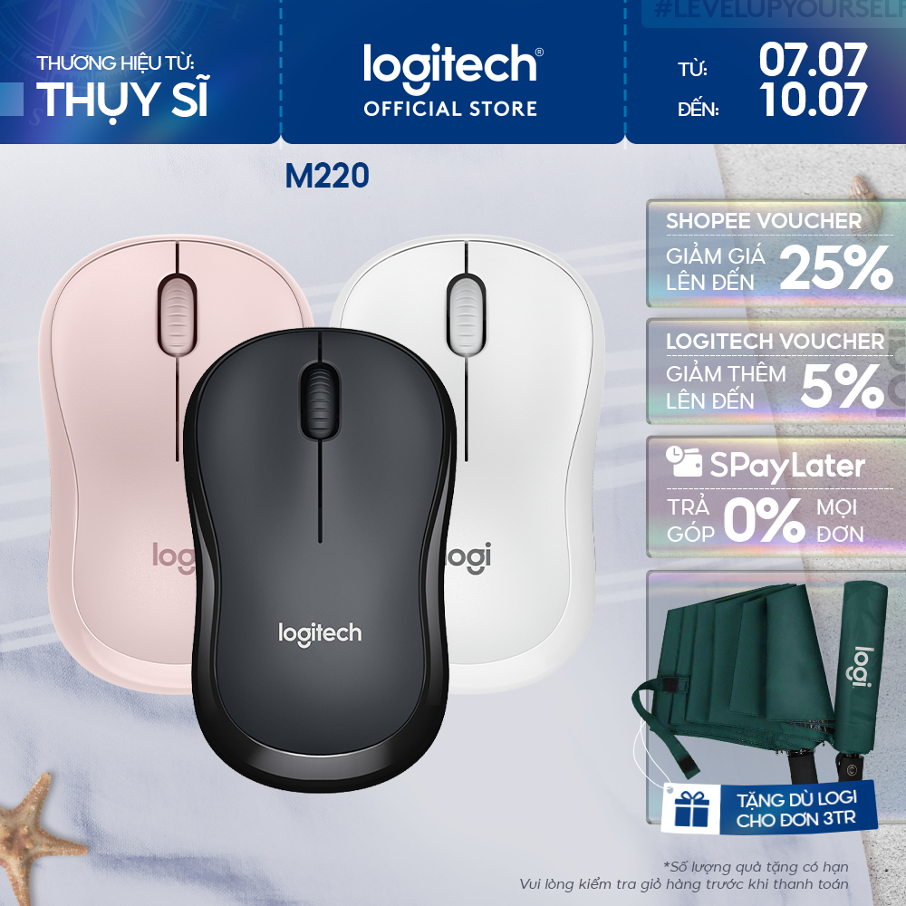 Chuột không dây Logitech M220 Silent - giảm ồn, USB, pin 1.5 năm, phù hợp PC/Laptop