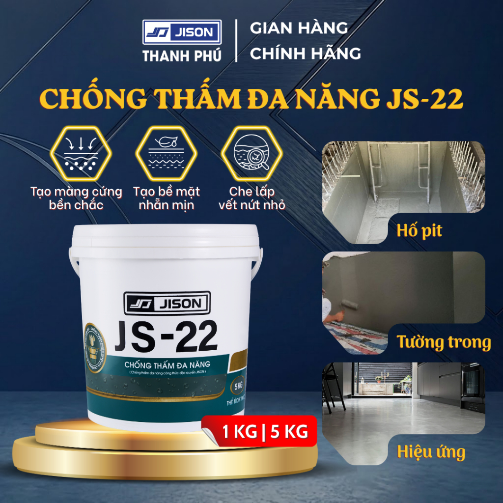Sơn Chống Thấm Đa Năng Jison JS22, Chống Thấm Ngược, Xử Lý Đường Ron Gạch, Đổ Cổ Ống (1KG, 5KG)