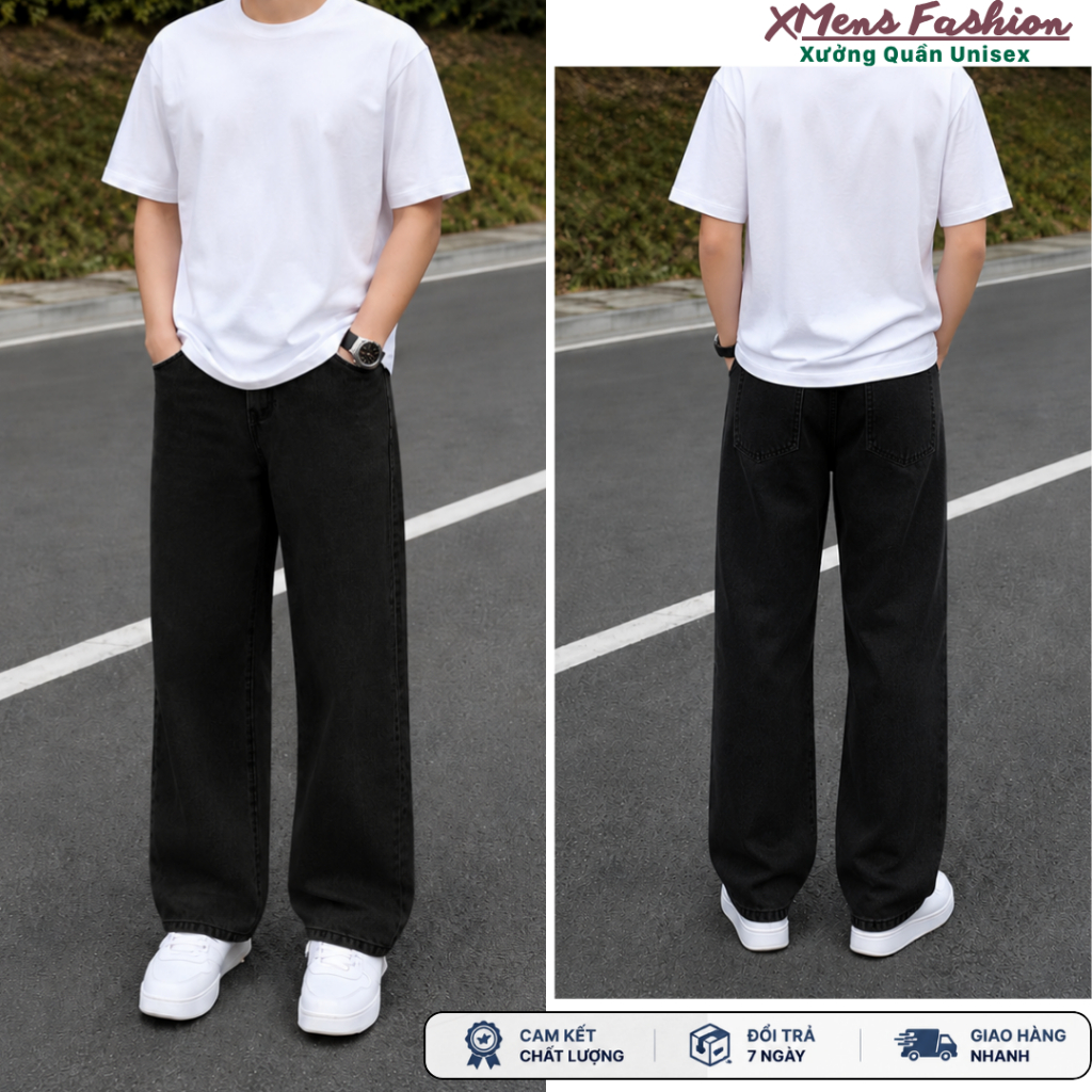 Quần jean nam nữ ống rộng bigsize Suncbvn quần jean cạp cao phong cách hàn quốc unisex - Liloha_VN