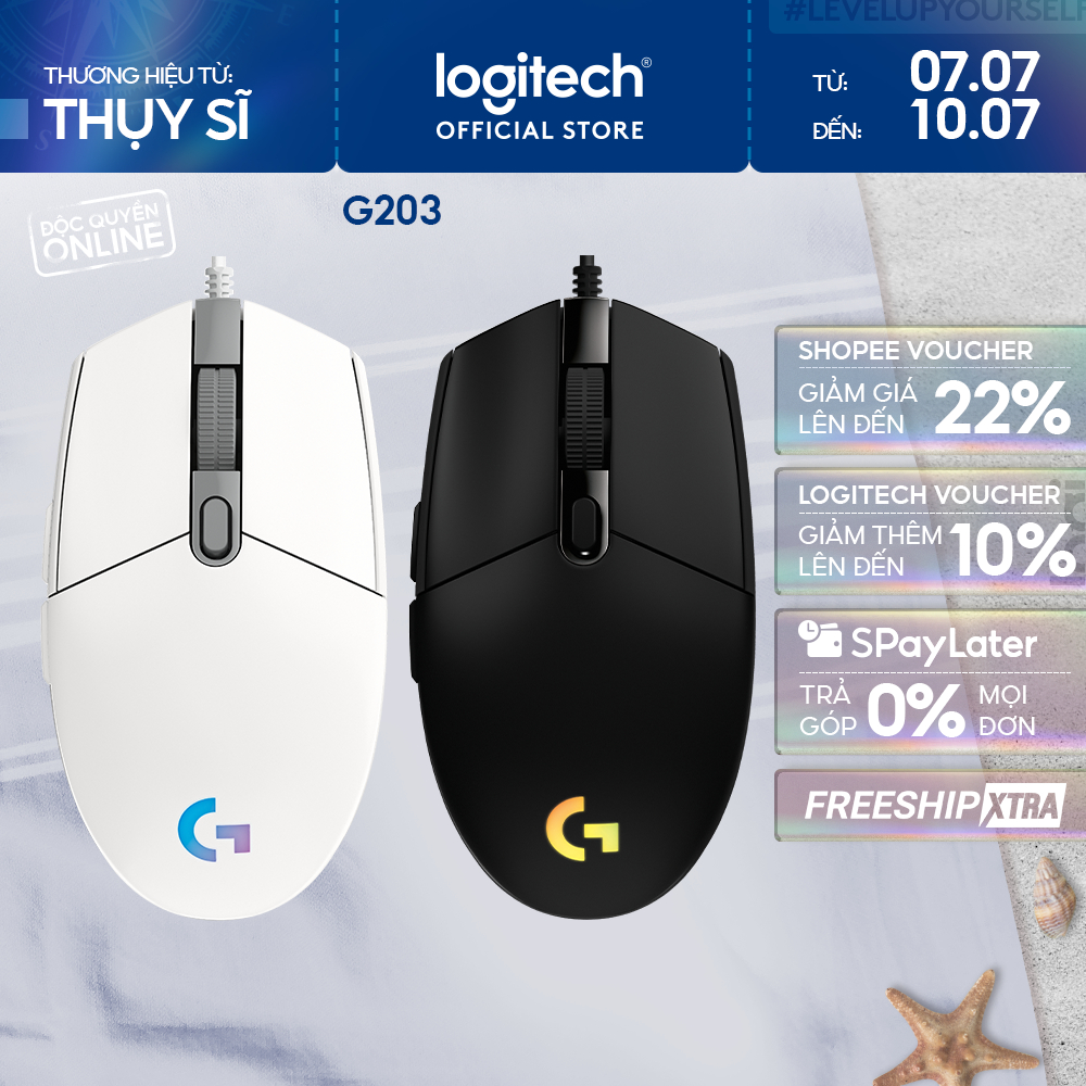 Chuột gaming có dây Logitech G203 Lightsync - Tùy chỉnh RGB, 6 nút lập trình, nhẹ