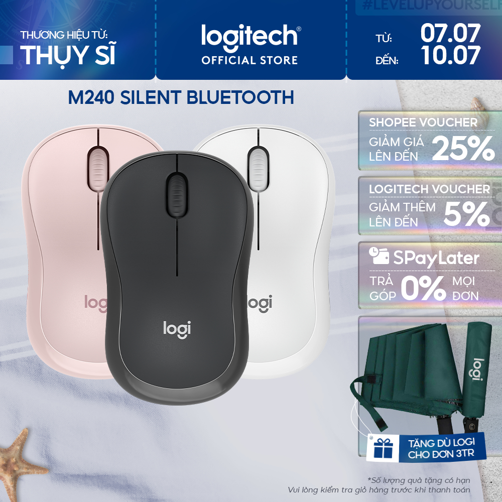 Chuột Bluetooth Logitech M240 Silent - Không dây, Nhỏ gọn, Tương thích Windows, macOS, ChromeOS