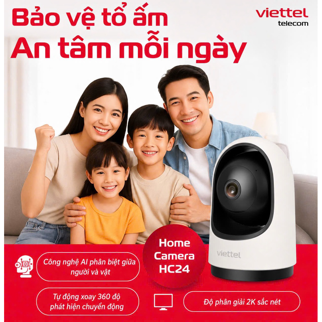 Camera Viettel HC24 trong nhà , xoay 360 , Đàm thoại 2 chiều.
