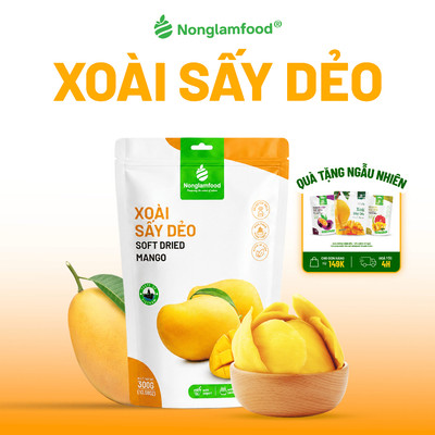 Xoài Sấy Dẻo NONGLAMFOOD Hàng Loại 1 Chuẩn Xuất Khẩu Trái Cây Sấy, Đồ Ăn Vặt Túi 300g