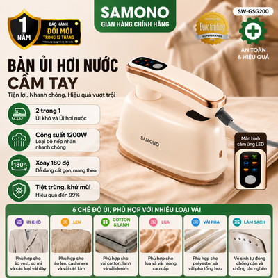(BH 1 năm) Bàn Ủi Hơi Nước Samono SW-GSG200 Cầm Tay gấp gọn Công Suất 1200W Chứa Nước Dung Tích 200ml