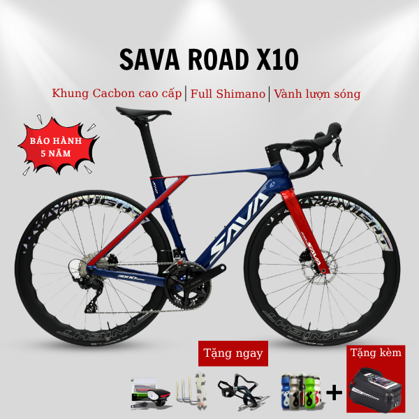 Xe Đạp Đua SAVA X10 Full Carbon T1100 Shimano 105 Di2 24 Tốc Độ Road Bike Chuyên Nghiệp