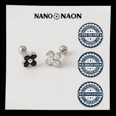 [Nano&Naon] Khuyên tai Bạc 925 Hàn Quốc cỏ 4 lá - Nano&Naon
