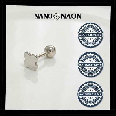 [Nano&Naon] Khuyên tai Bạc 925 Hàn Quốc cỏ 4 lá phẳng - Nano&Naon