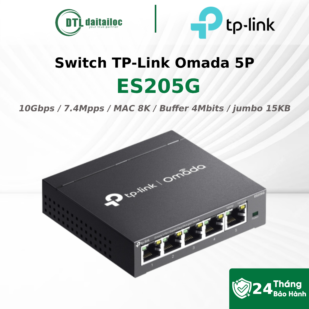 Switch TP-Link Omada ES205G 5P 5 Cổng Gigabit 10Gbps 7.4Mpps | Chính Hãng | Bảo Hành 24 Tháng