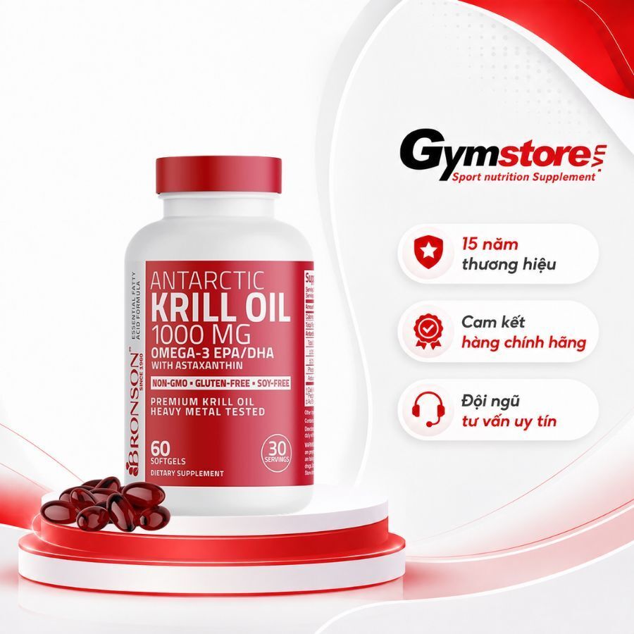 Dầu nhuyễn thể Bronson Antarctic Krill Oil with Omega-3 EPA/DHA (1000mg) - Made in USA - Gymstore