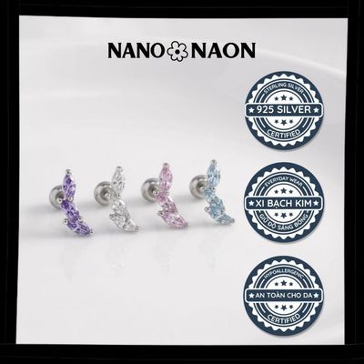 [Nano&Naon] Khuyên tai Bạc 925 Hàn Quốc 3 đá sắc màu - Nano&Naon